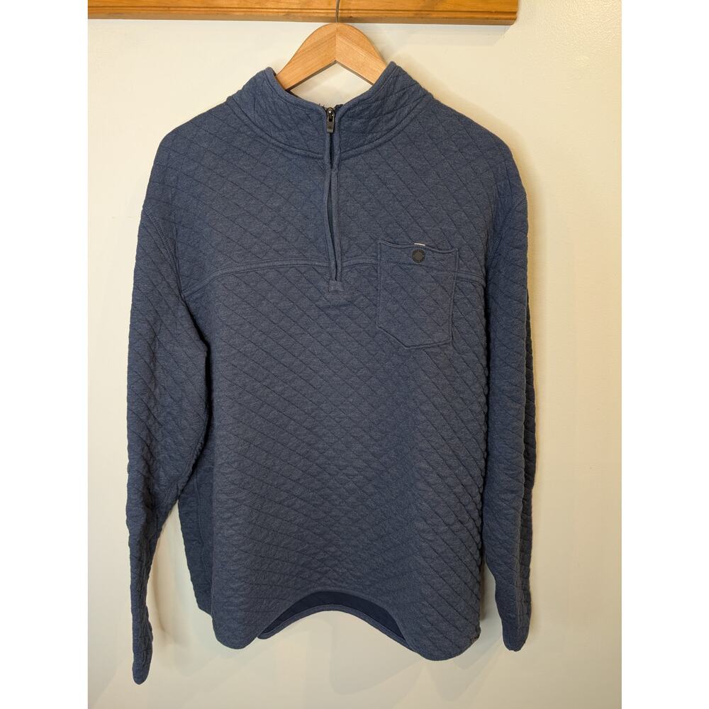 Eddie Bauer Quilted Quarter Zip Pullover Blue Cotton Fleece Lined Mens TXL